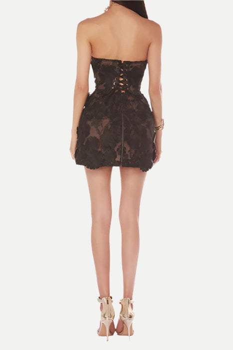 jessica floral embroidery Mini Dress in black Flowering Girl