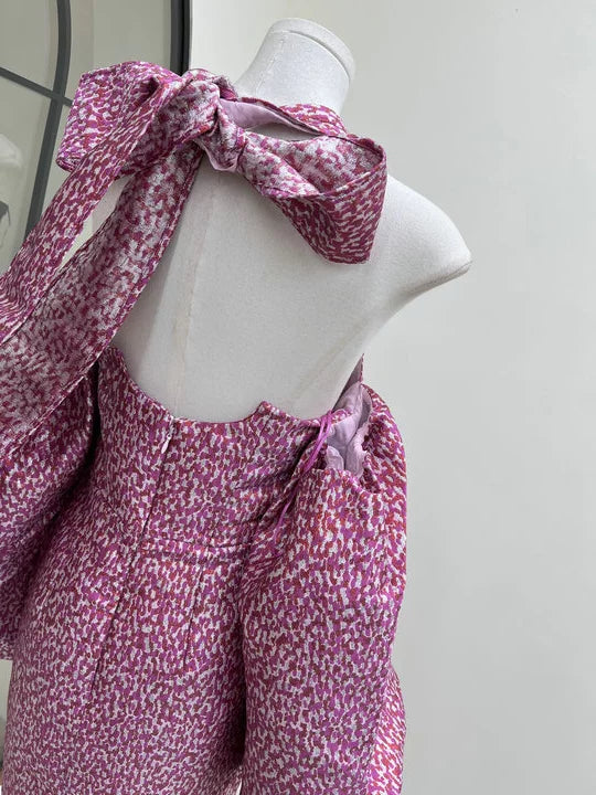 Jacquard Rose Pink Halterneck Mini Dress Flowering Girl