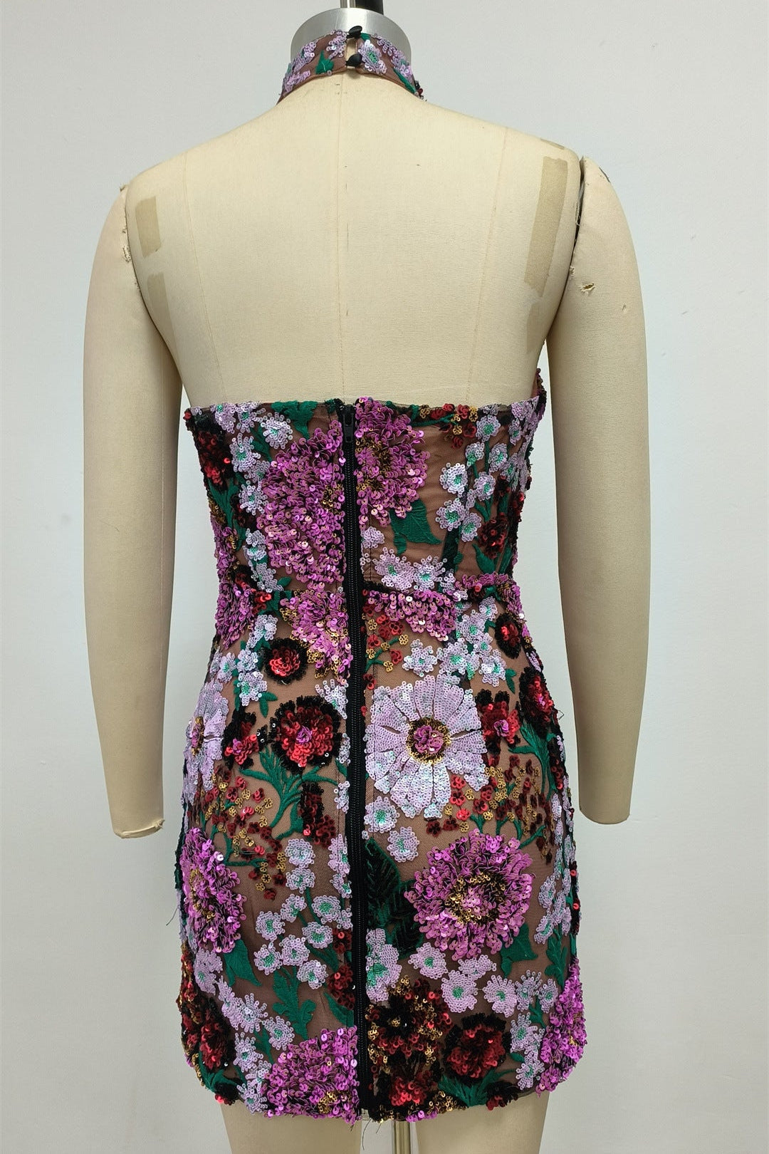 Violet Open-Back Embroidered Mini Dress Flowering Girl