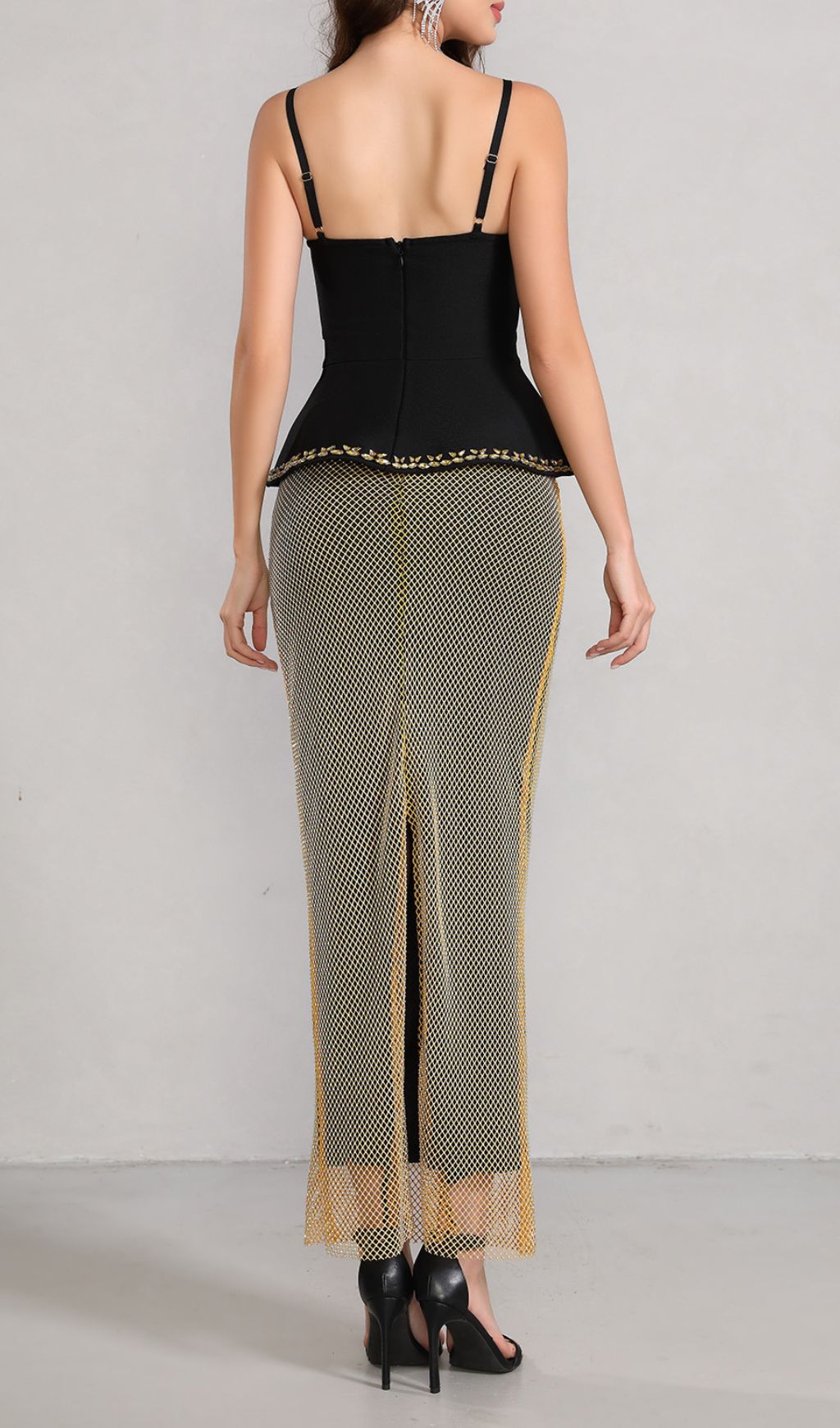 Klyra Spaghetti Rhinestone Mesh Skirt Set Flowering Girl