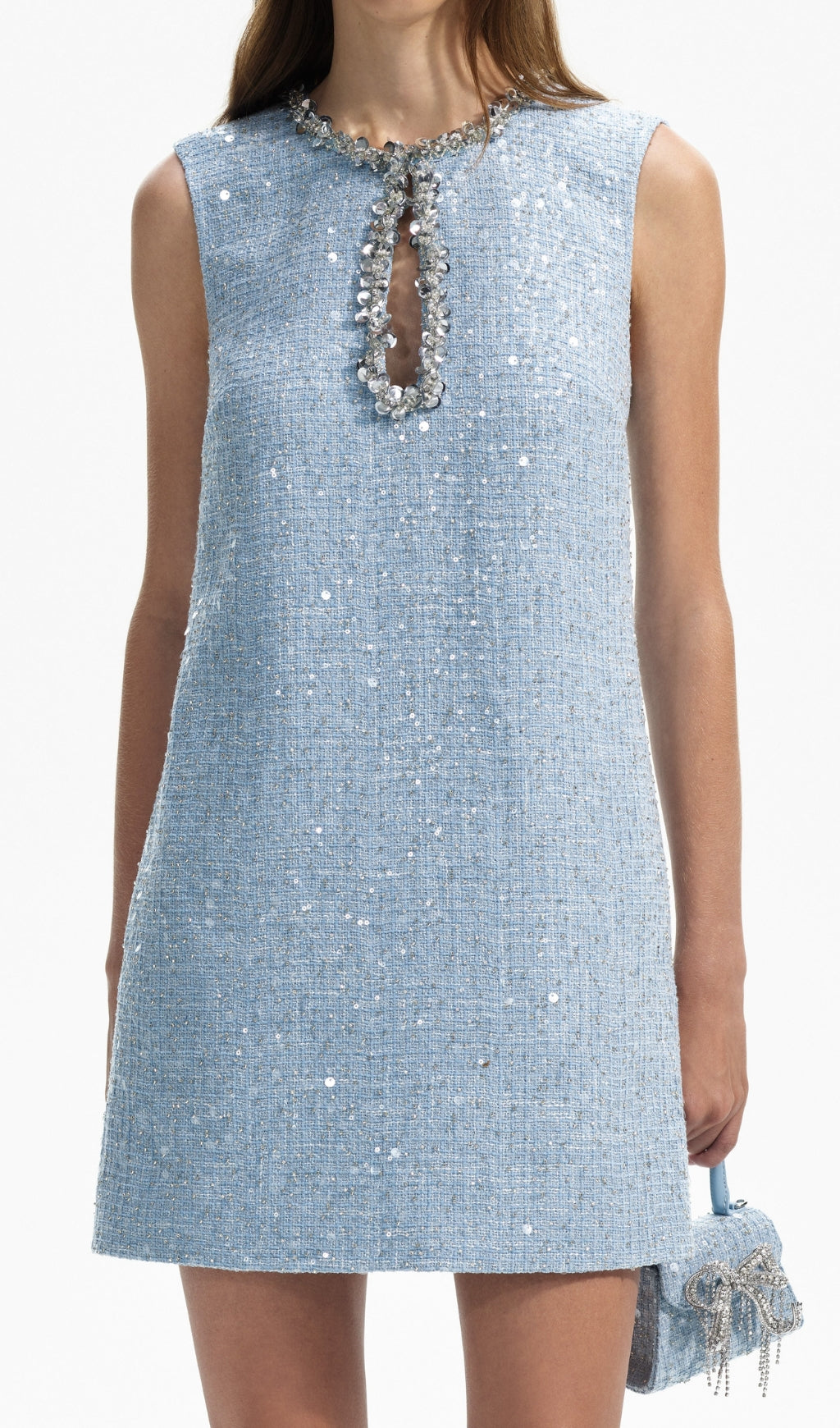 Adelle Blue Embellished Bouclé Mini Dress Flowering Girl