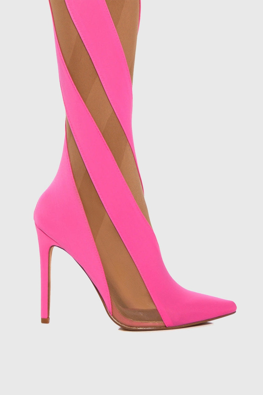 Maeve Stripe Mesh Sock Thigh-high Boots - Pink Flowering Girl