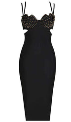Shell Strap Beading Midi Dress In Black