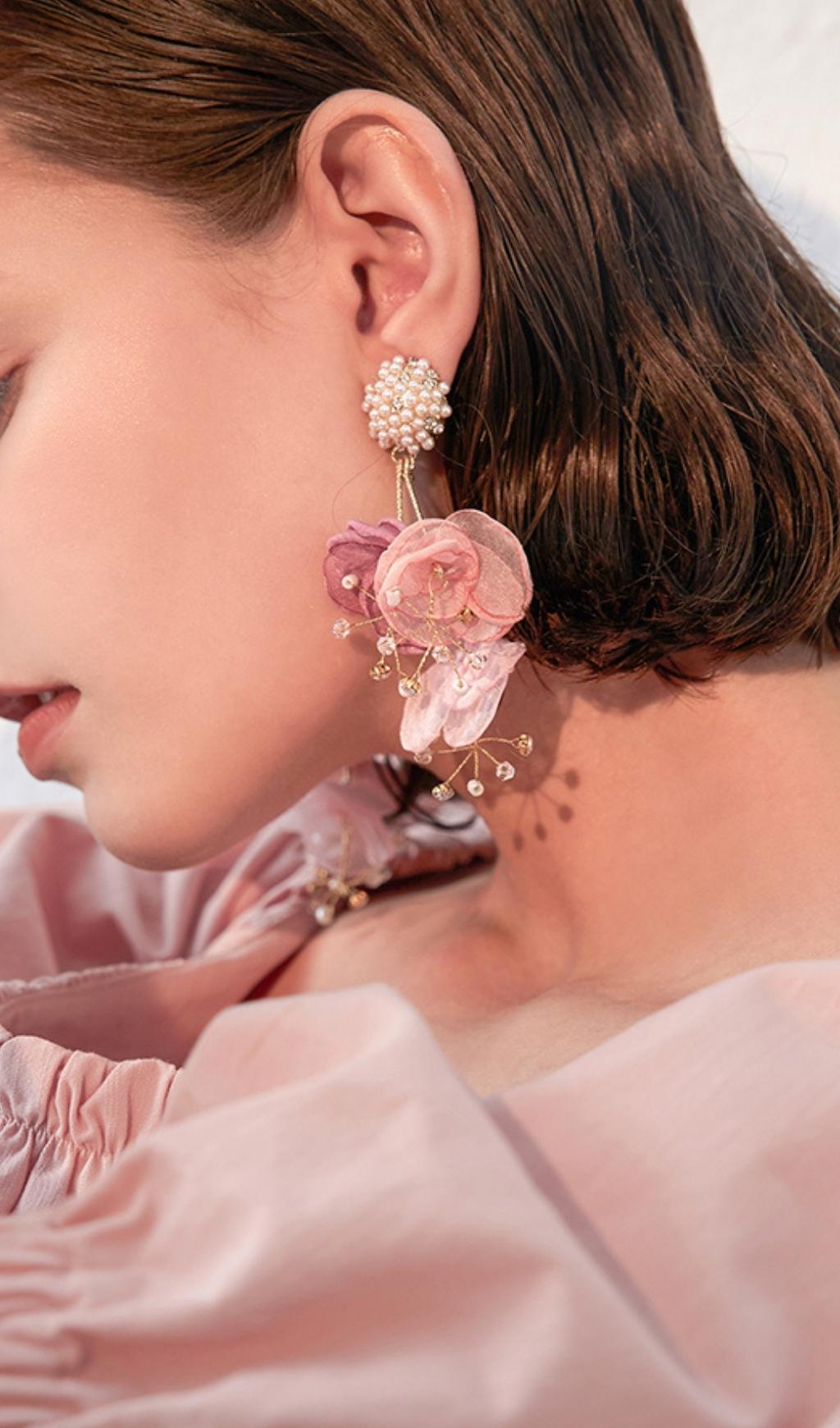 Alexia Pink Pearl Floral Earrings Flowering Girl