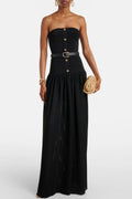 Deasa Strapless Belted Knit Maxi Dress - Black Flowering Girl
