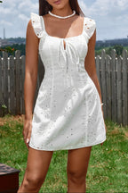 Fly Sleeve Jacquard Tie Front Mini Dress Flowering Girl