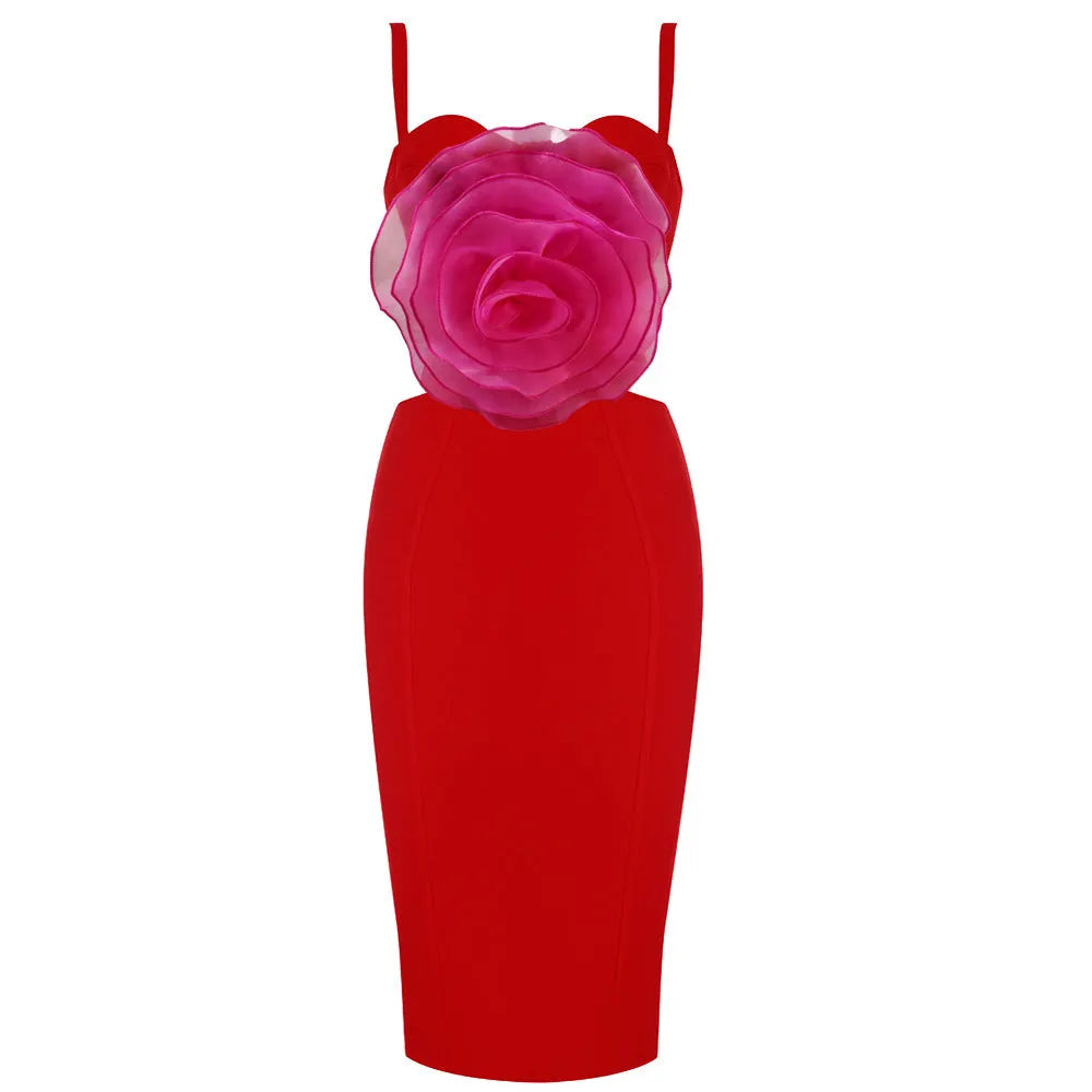 Jacey Mesh Flower Bandage Midi Dress Flowering Girl