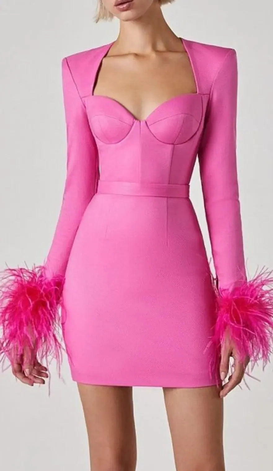 Stretch Long Sleeves Mini Dress In Hyper Pink Flowering Girl