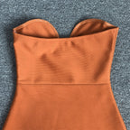 Ostrich Feather Bandage Dress With V-Neckline In Brown Flowering Girl