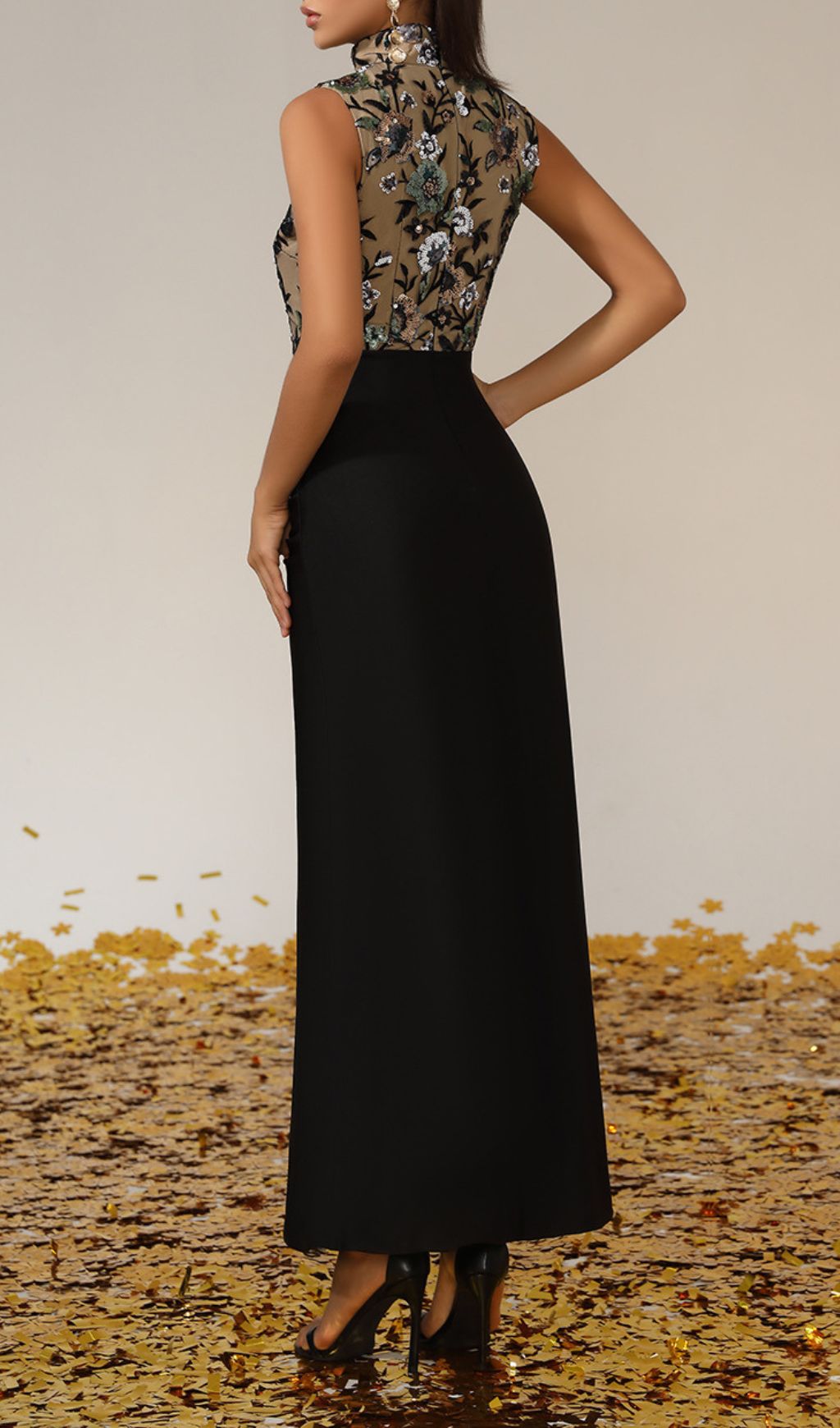 Germán Sleeveless Flower Sequin Maxi Dress Flowering Girl