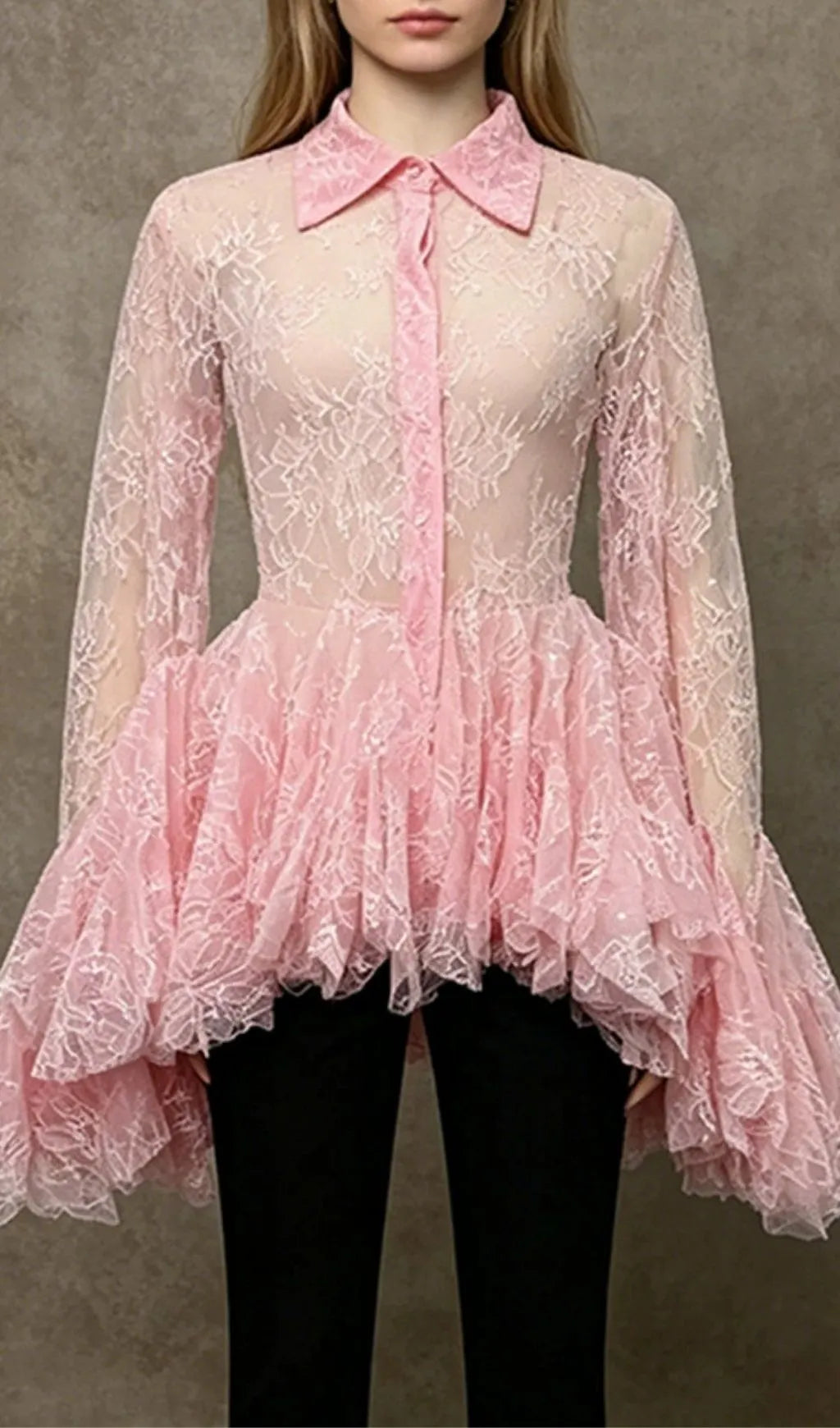 Lesli Pink Lace Long Sleeve Top Flowering Girl