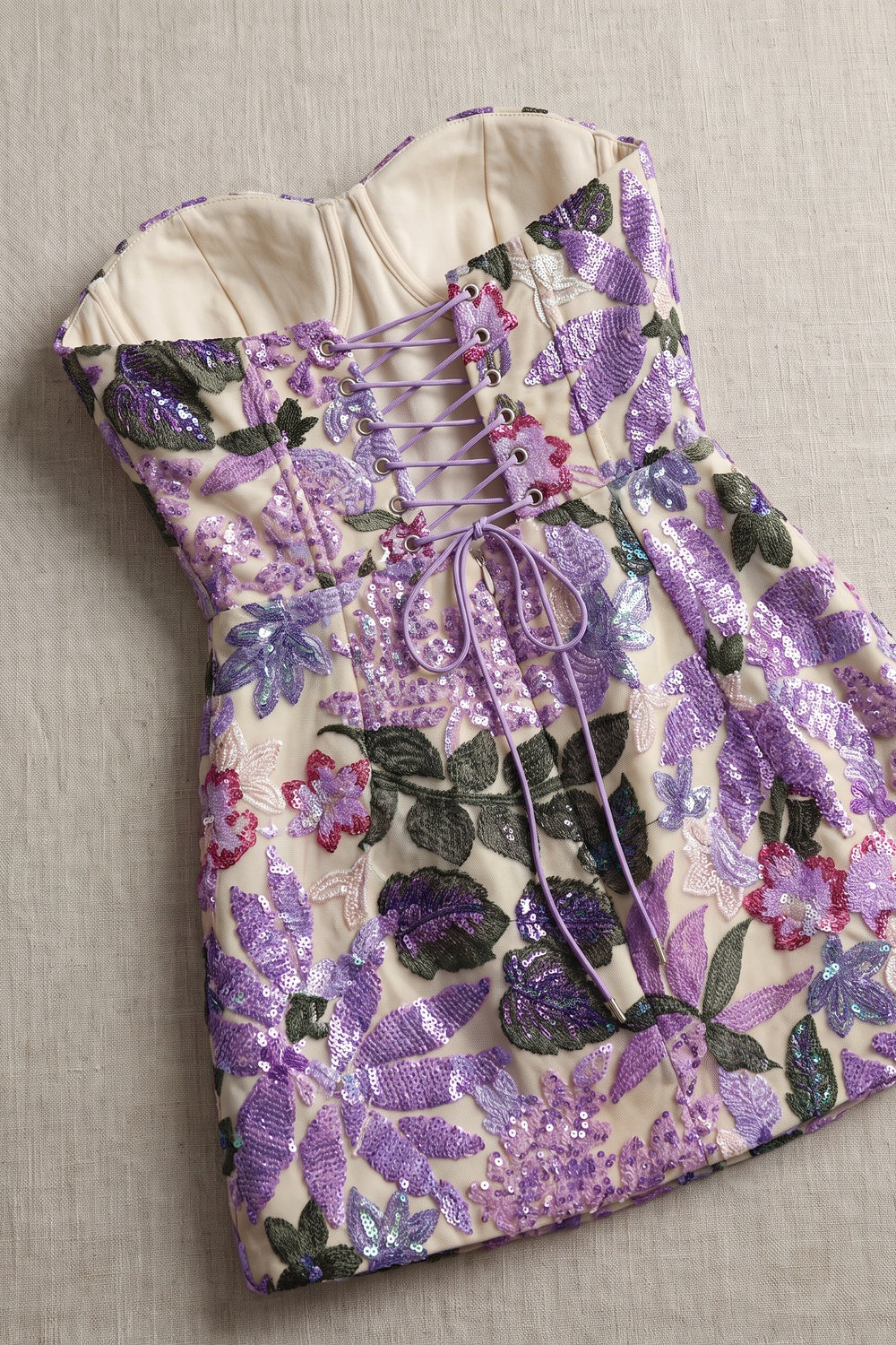 Purple Embroidered Mesh Overlay A-Line Mini Dress Flowering Girl