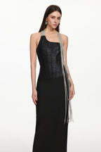 Fero One Shoulder Metal Fringe Bandage Maxi Dress Flowering Girl