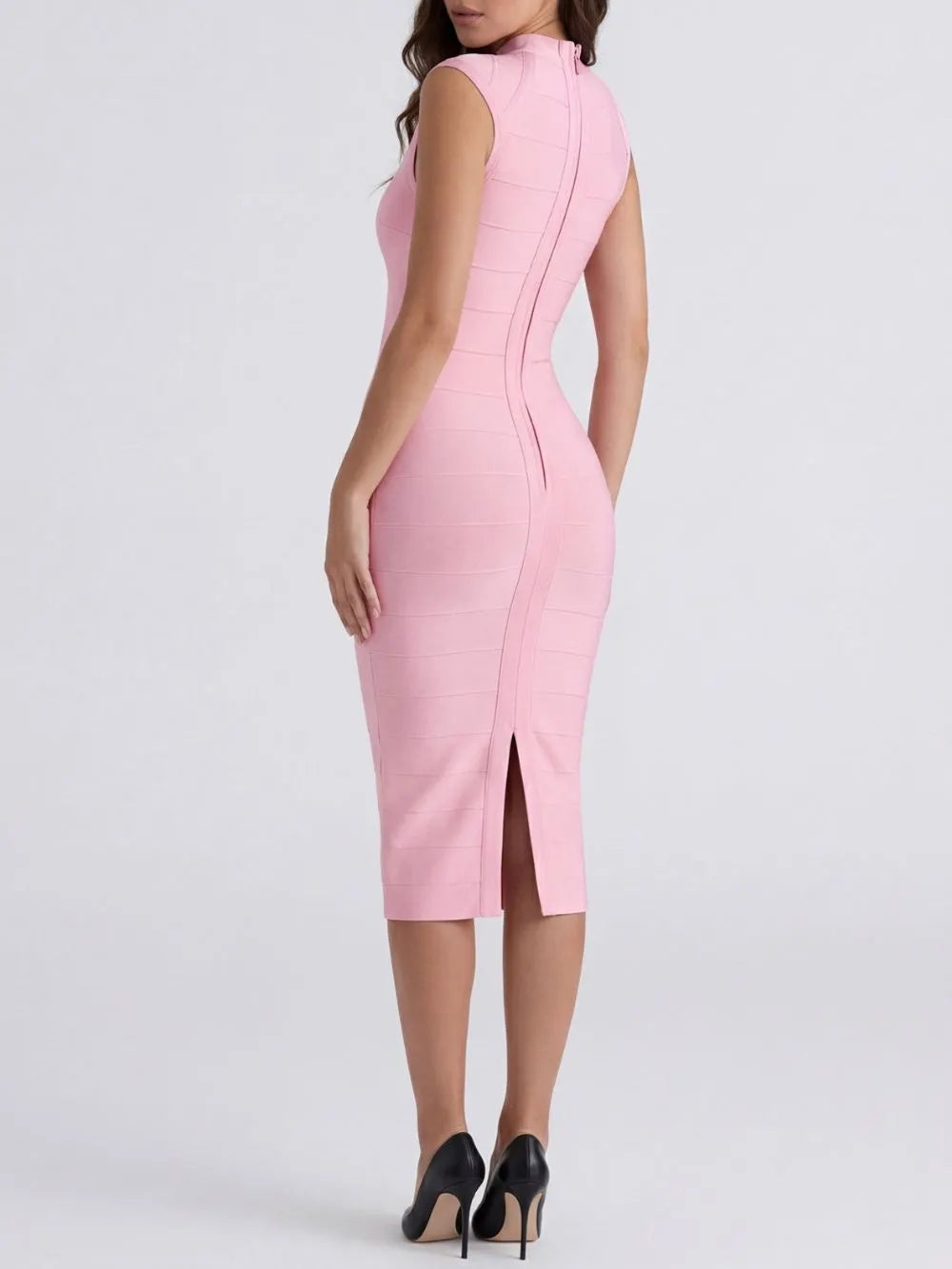 Marixa Pink V-Neck Bandage Midi Dress Flowering Girl