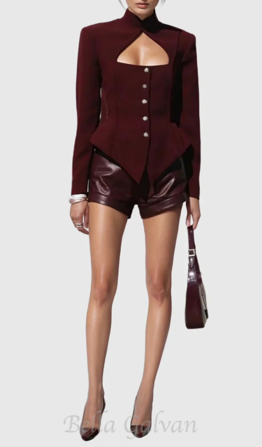Aymee Cutout Button Blazer in burgundy Flowering Girl