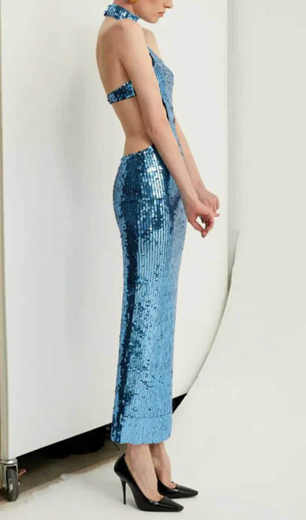 Barny Blue Halter Sequin Maxi Dress Flowering Girl