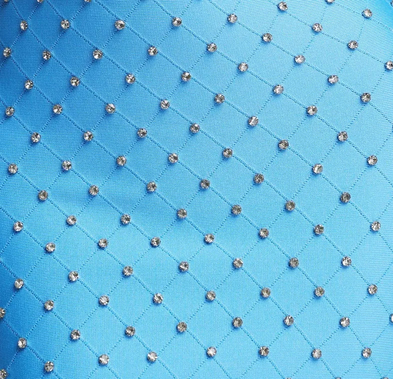Sky Blue White Contrast Rhinestone Grid Wide Strap Mini Bodycon Dress Flowering Girl