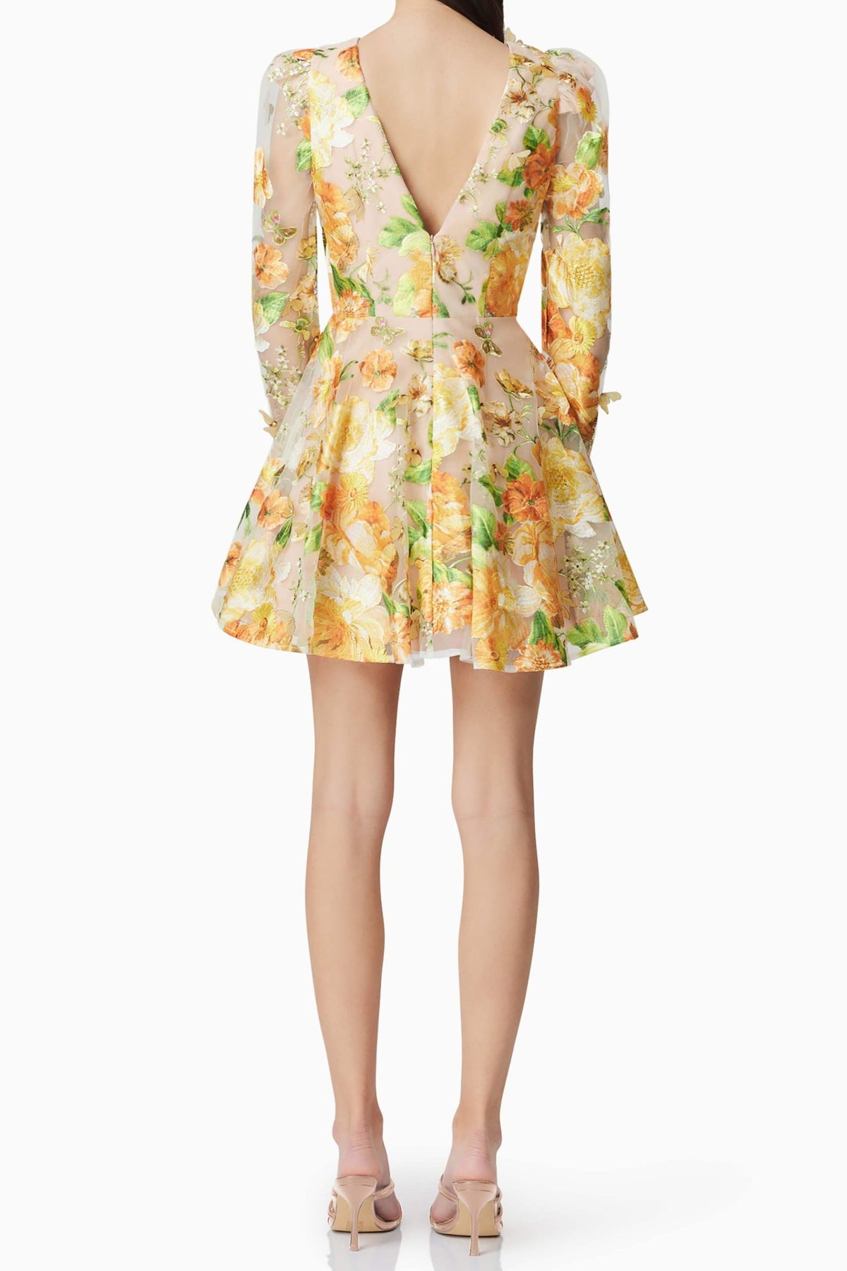 Aella A-Line Floral Embroidery Mini Dress In Yellow Flowering Girl