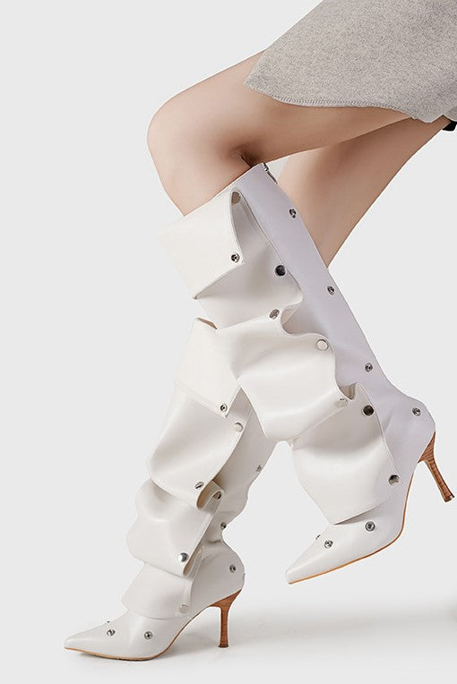 Isabela Appliqué Ruched Knee-high boots - White Flowering Girl