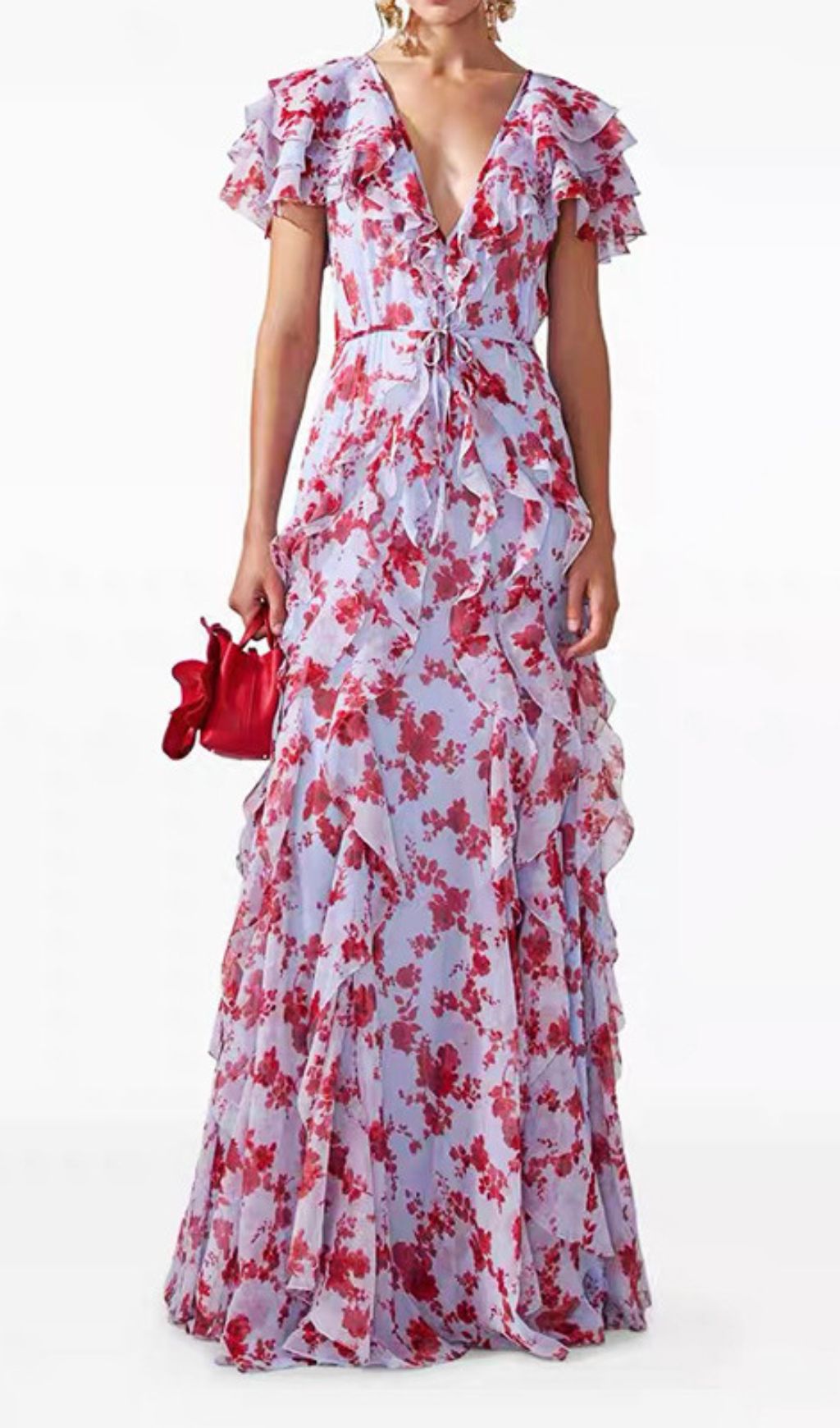 Iha V-Neck Floral Printed Maxi Dress Flowering Girl