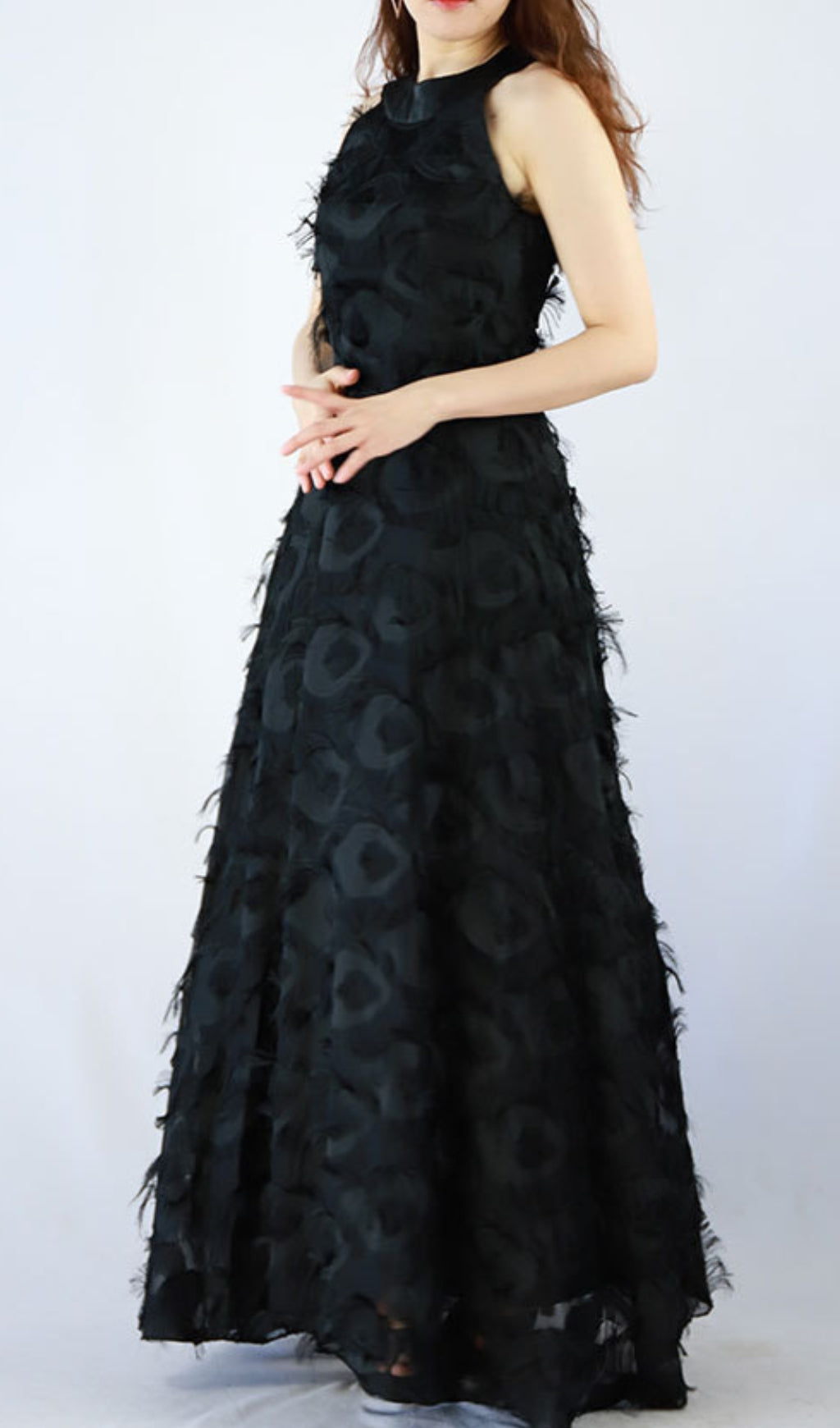 Devana Black Halter Feather Tassel Maxi Dress Flowering Girl
