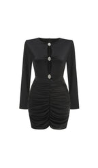 Deana Black Long Sleeve Ruched Mini Dress Flowering Girl