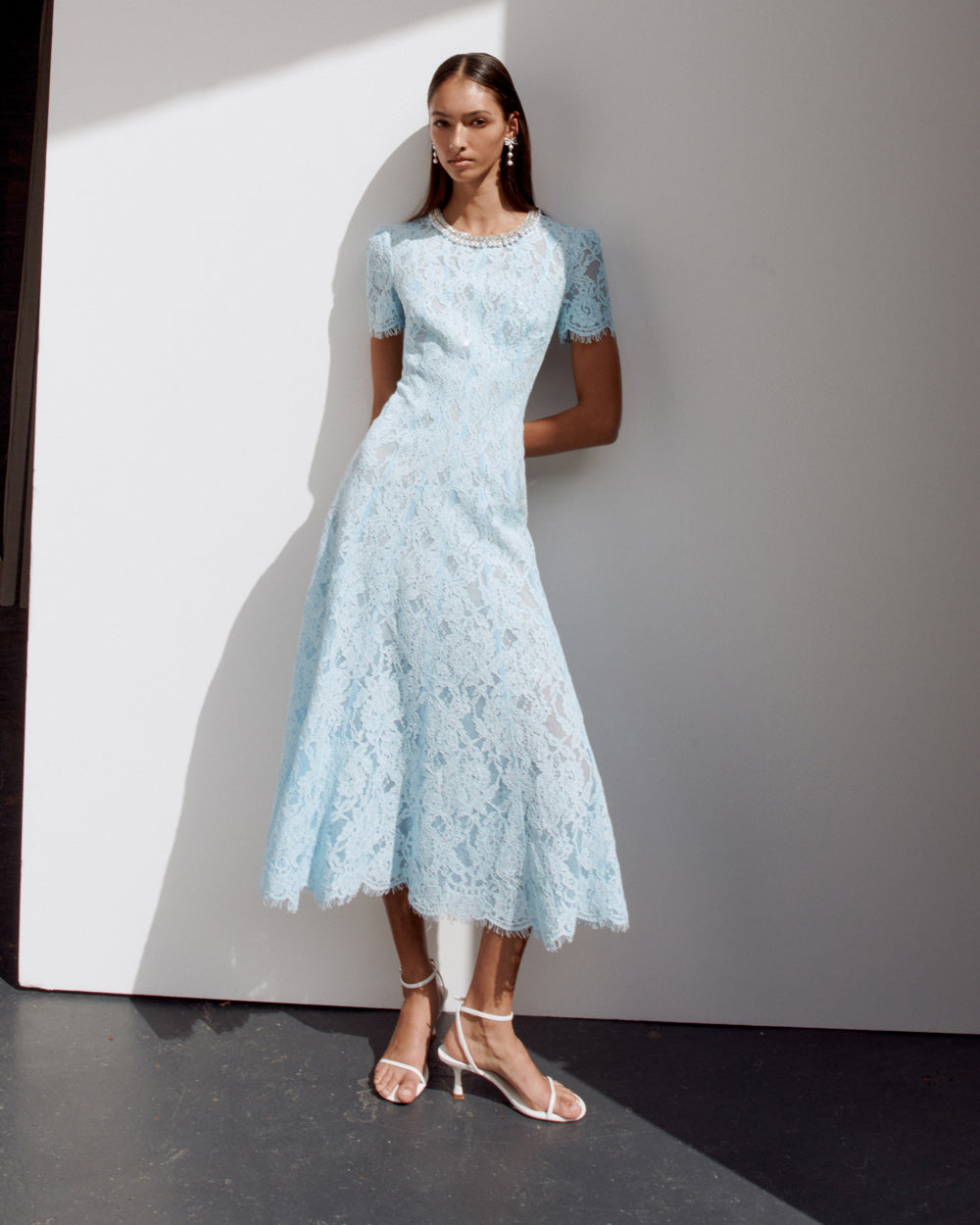 Valerie Blue Lace Embellished Midi Dress Flowering Girl