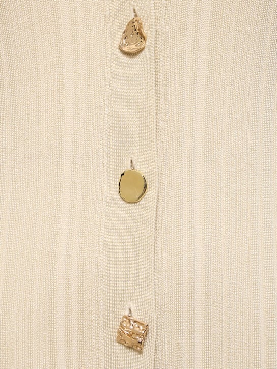 Ribbed viscose lamé midi dress in beige Flowering Girl