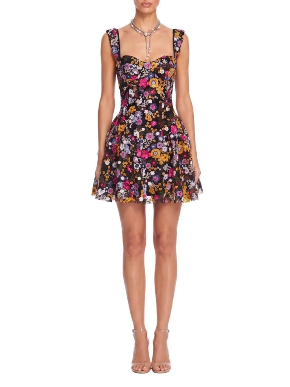Galenx Embroidered Flower Sequin Mini Dress Flowering Girl