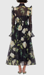 Eder Black Floral Long Sleeve Midi Dress Flowering Girl