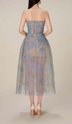 Allyson Blue Floral Lace Embroider Midi Dress Flowering Girl