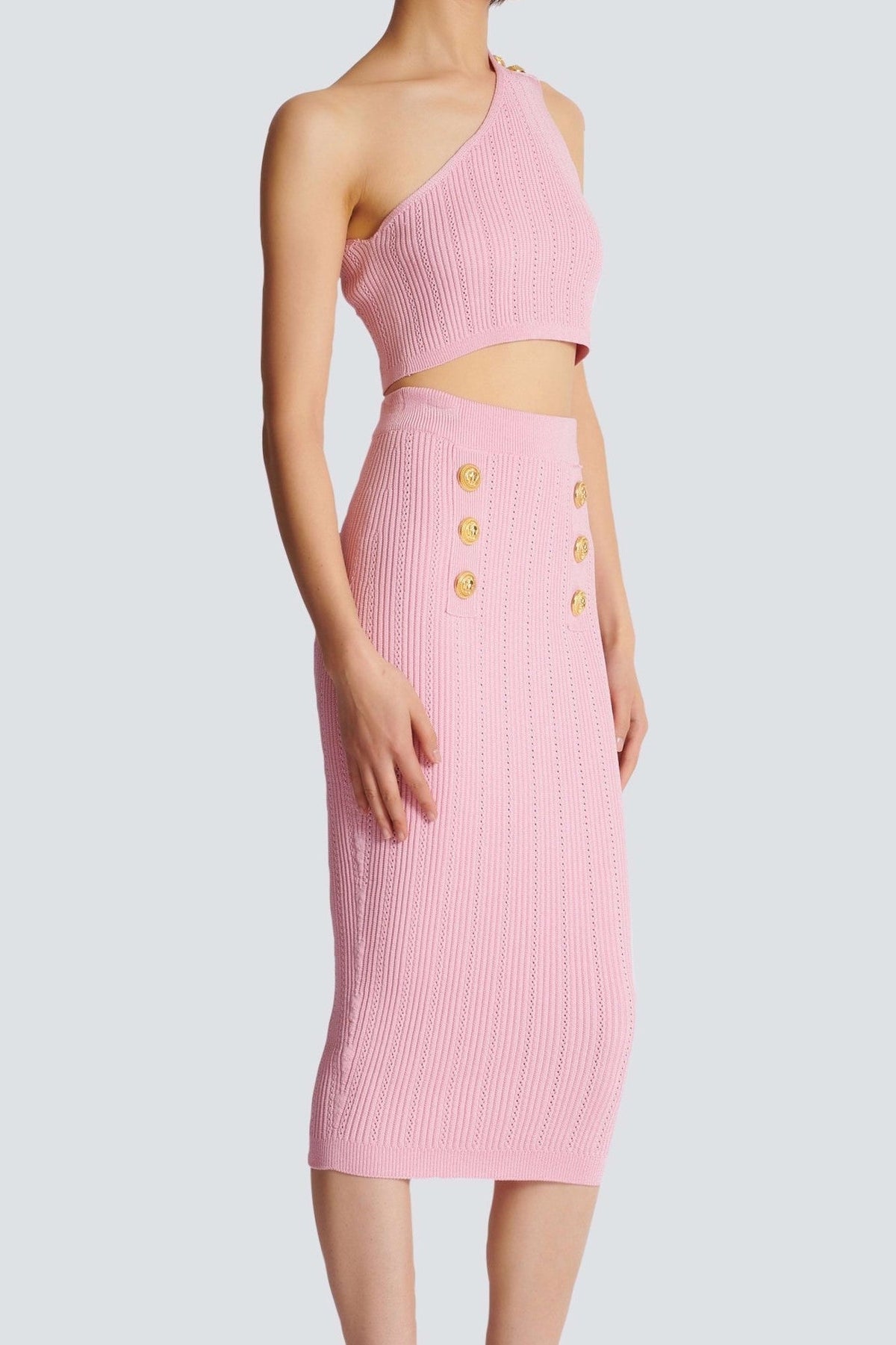 Lynn One Shoulder Knit Set - Pink Flowering Girl