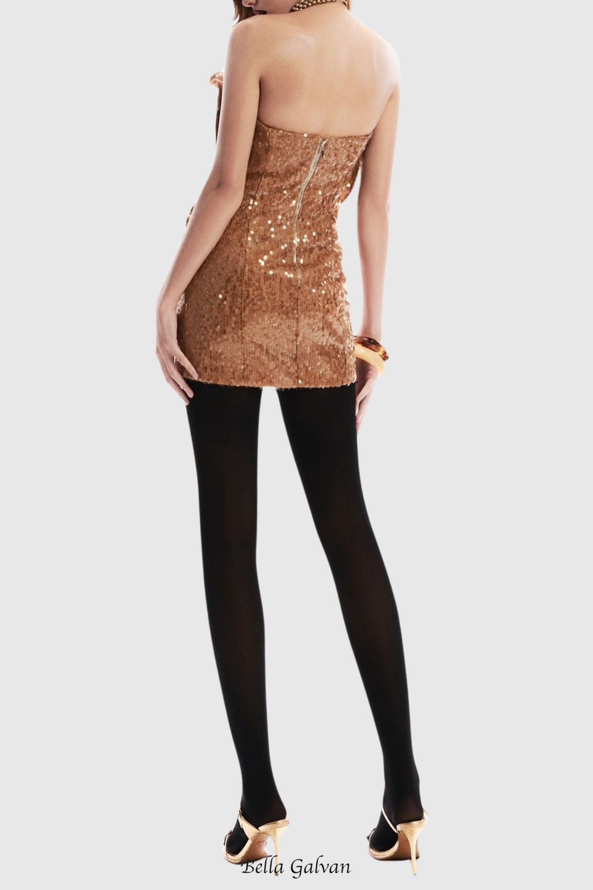 Charae Sequin Floral Strapless Mini Dress in brown Flowering Girl