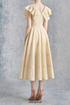 sally Ruffled V-neck midi Dress in apricot Flowering Girl