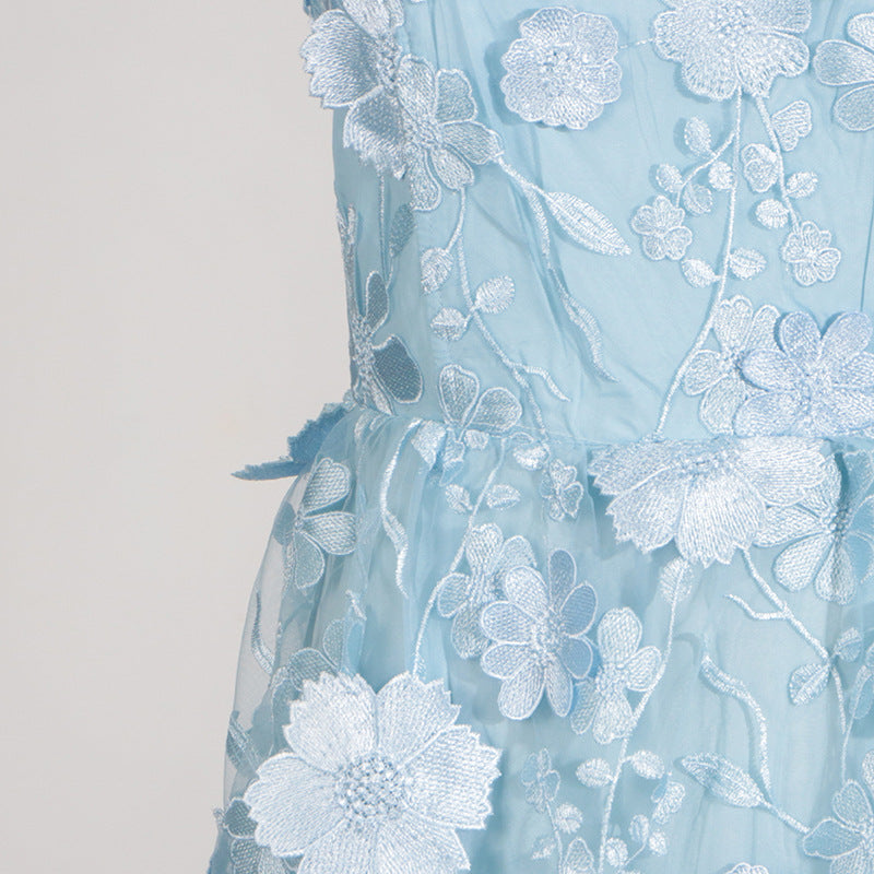 Selene 3D Flower Tiered Maxi Dress In Blue Flowering Girl