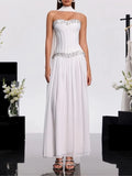 Zeldran Scarf Strapless Crystal Maxi Dress Flowering Girl