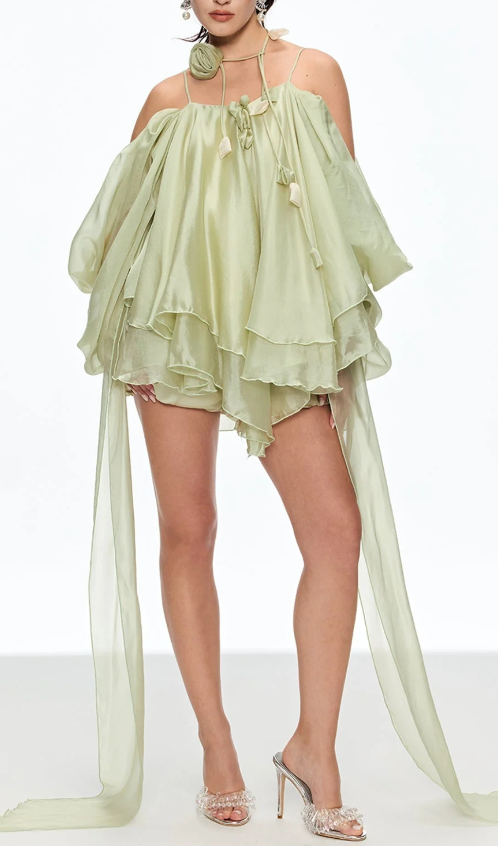 Galini Green Flower Mini Dress Flowering Girl