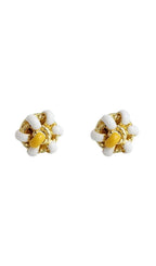 18K Gold Enamel Flower Ear Studs - Black Flowering Girl