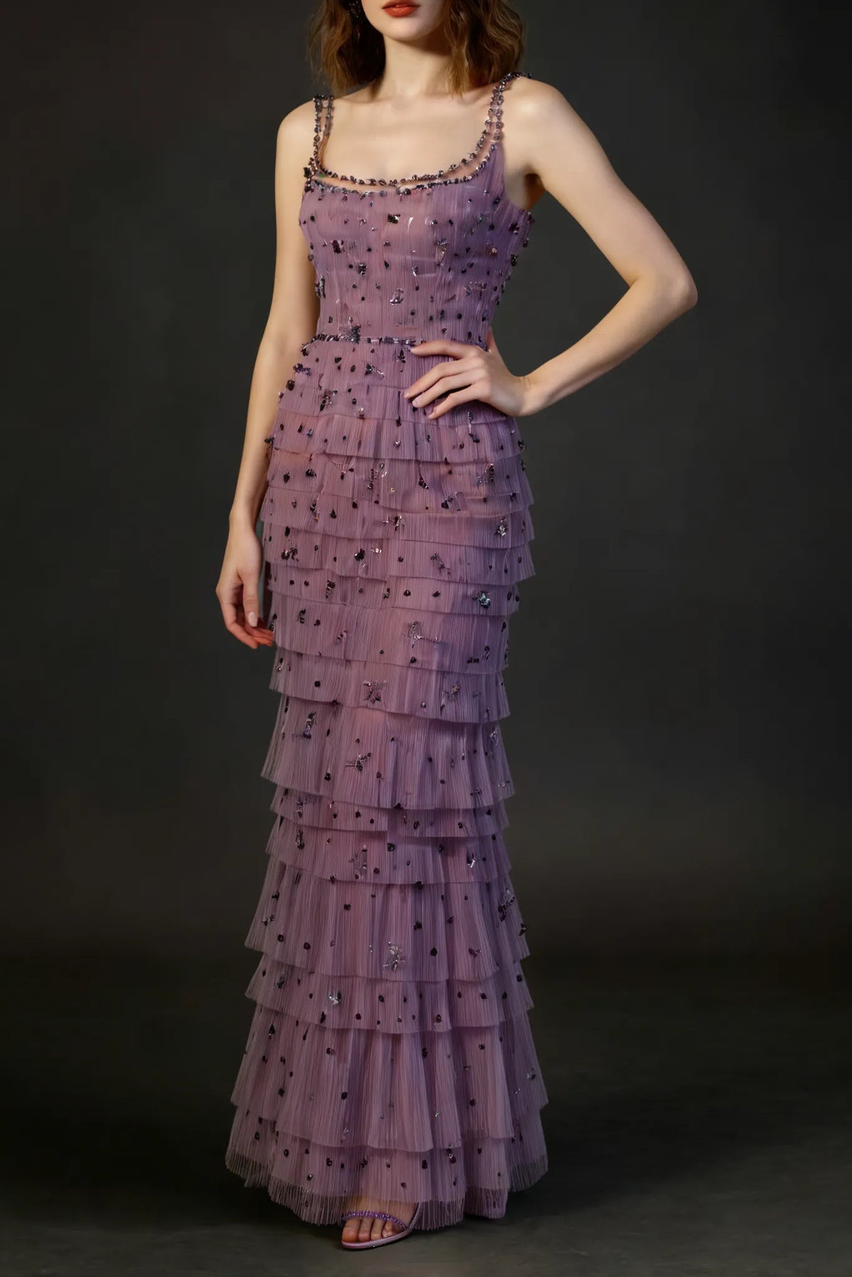 Arwa Embellished Maxi Dress In Purple Flowering Girl