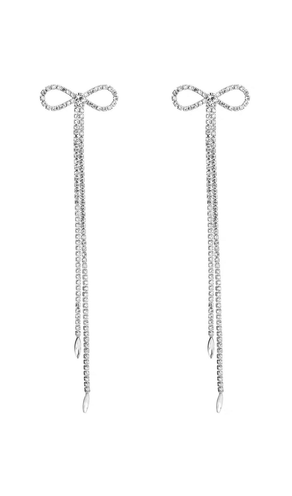 Rhinestone Bow Long Chain Earrings In White Flowering Girl