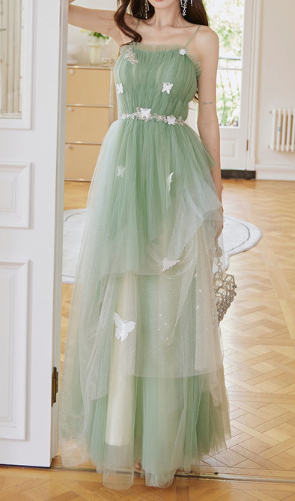 Freira Green Strappy Butterfly Mesh Maxi Dress Flowering Girl