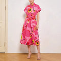 Satin Pink Single-Breasted Midi Dress Flowering Girl