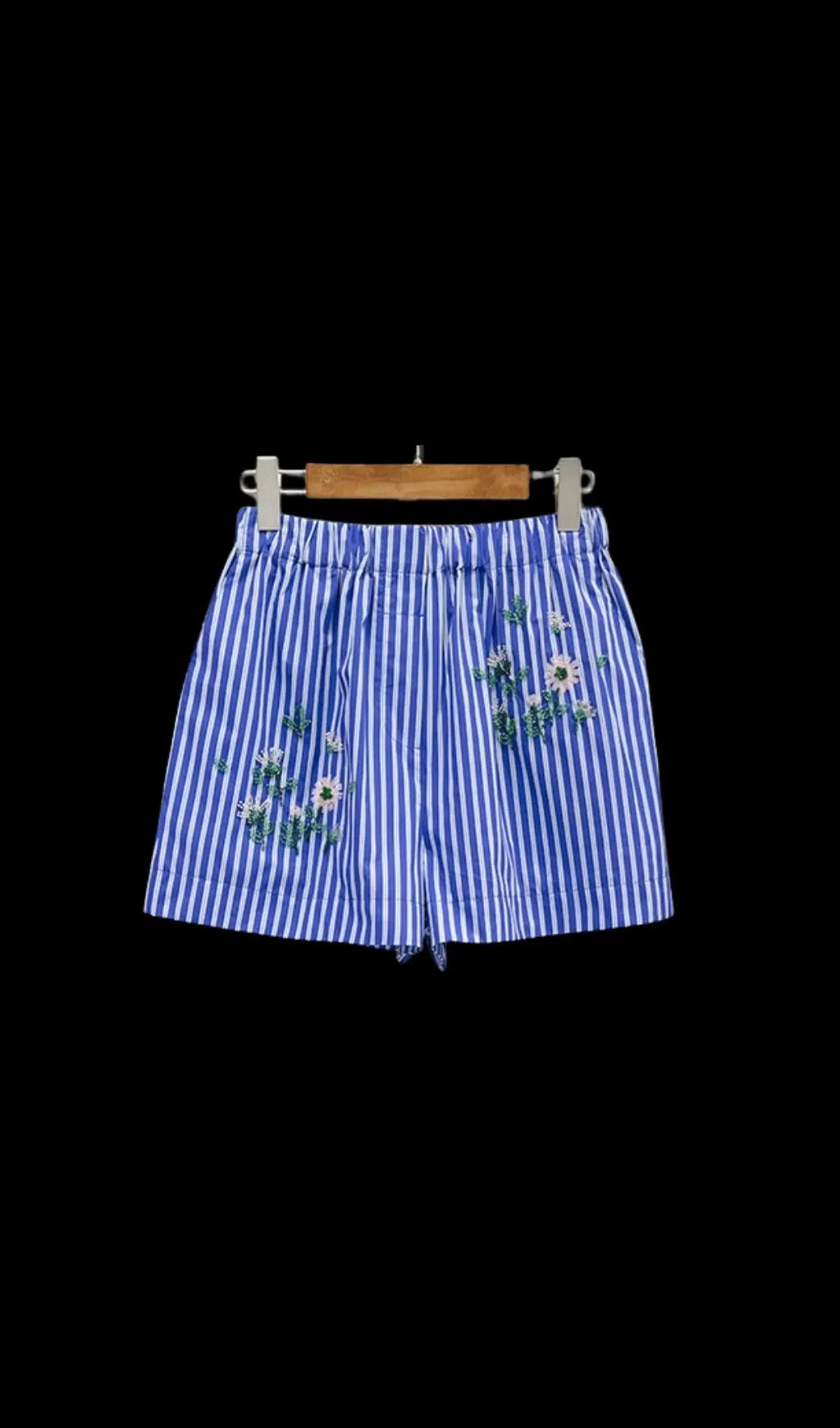 Embroidered Striped Shorts Flowering Girl