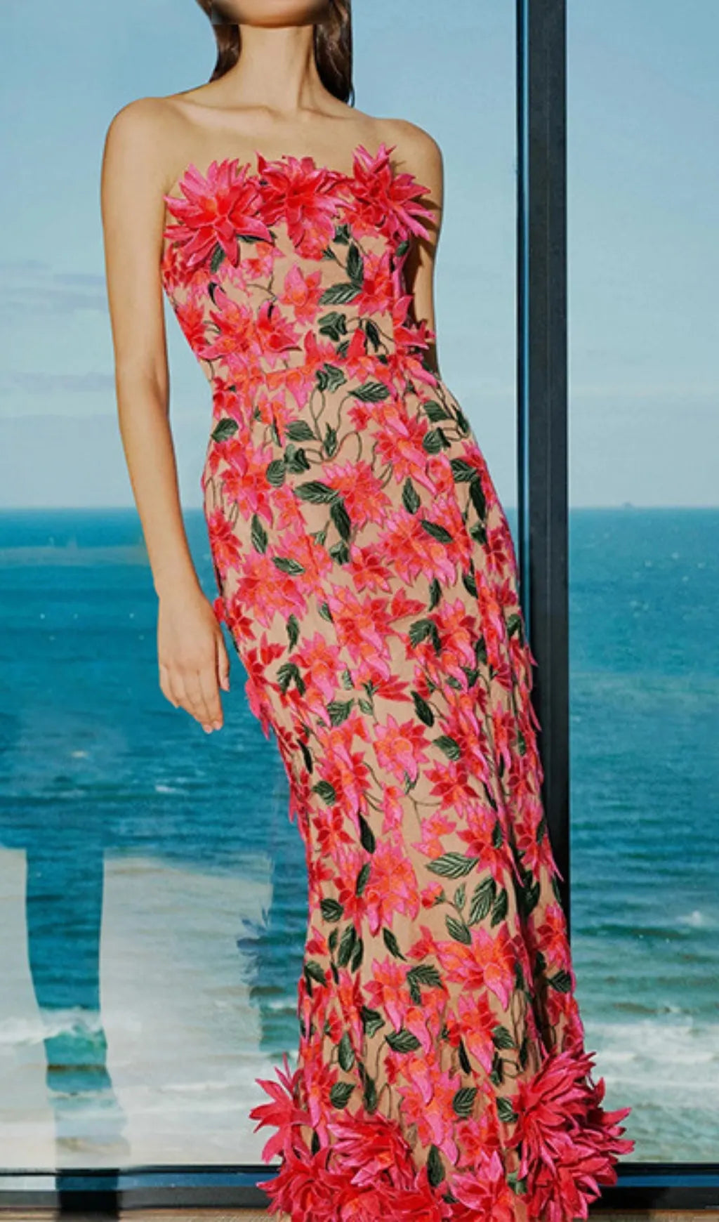 Derya Strapless Flower Midi Dress Flowering Girl