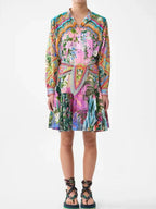Meenakshi Printed Long Sleeve Mini Dress Flowering Girl