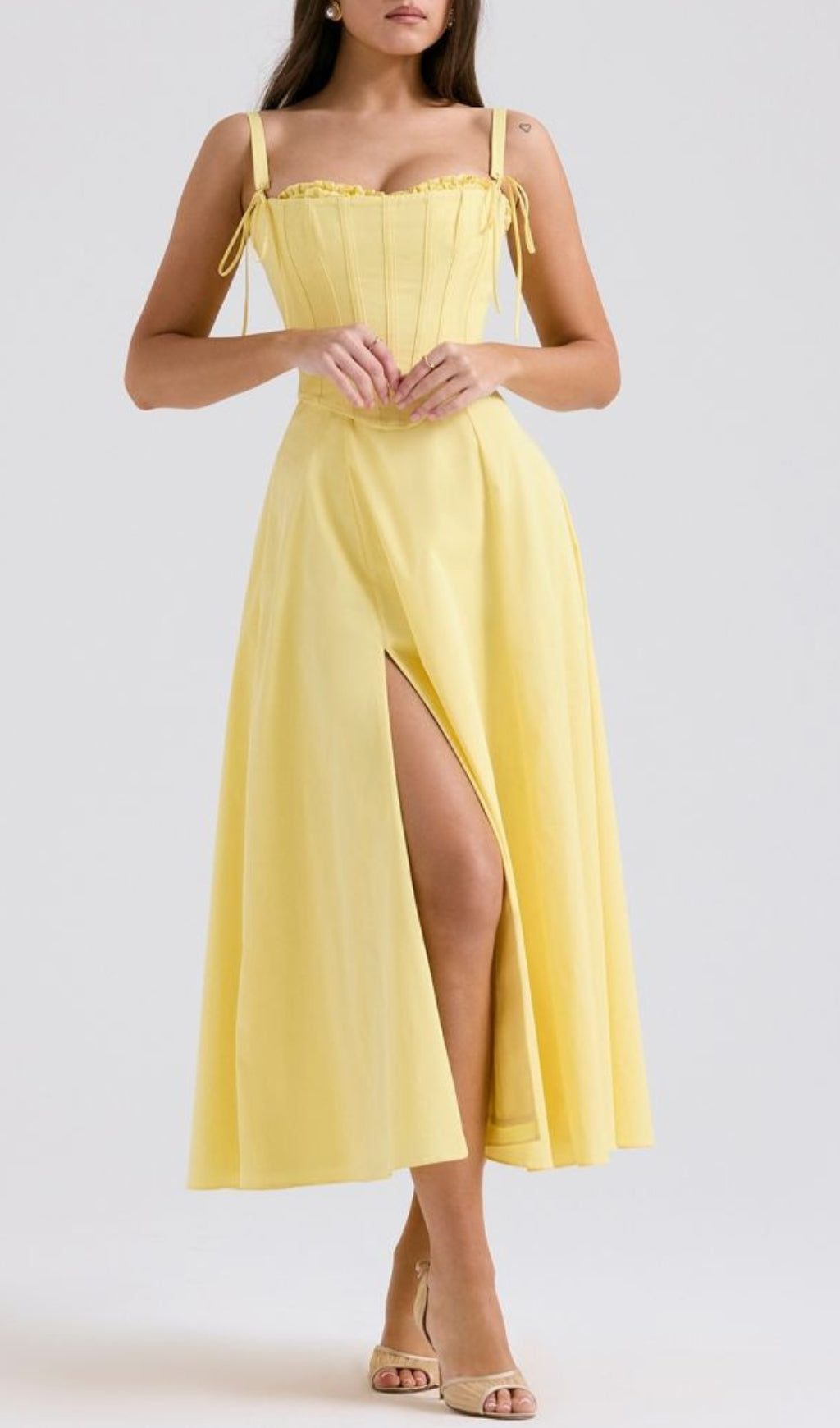 Avariella Yellow Corset Midi Dress Set Flowering Girl