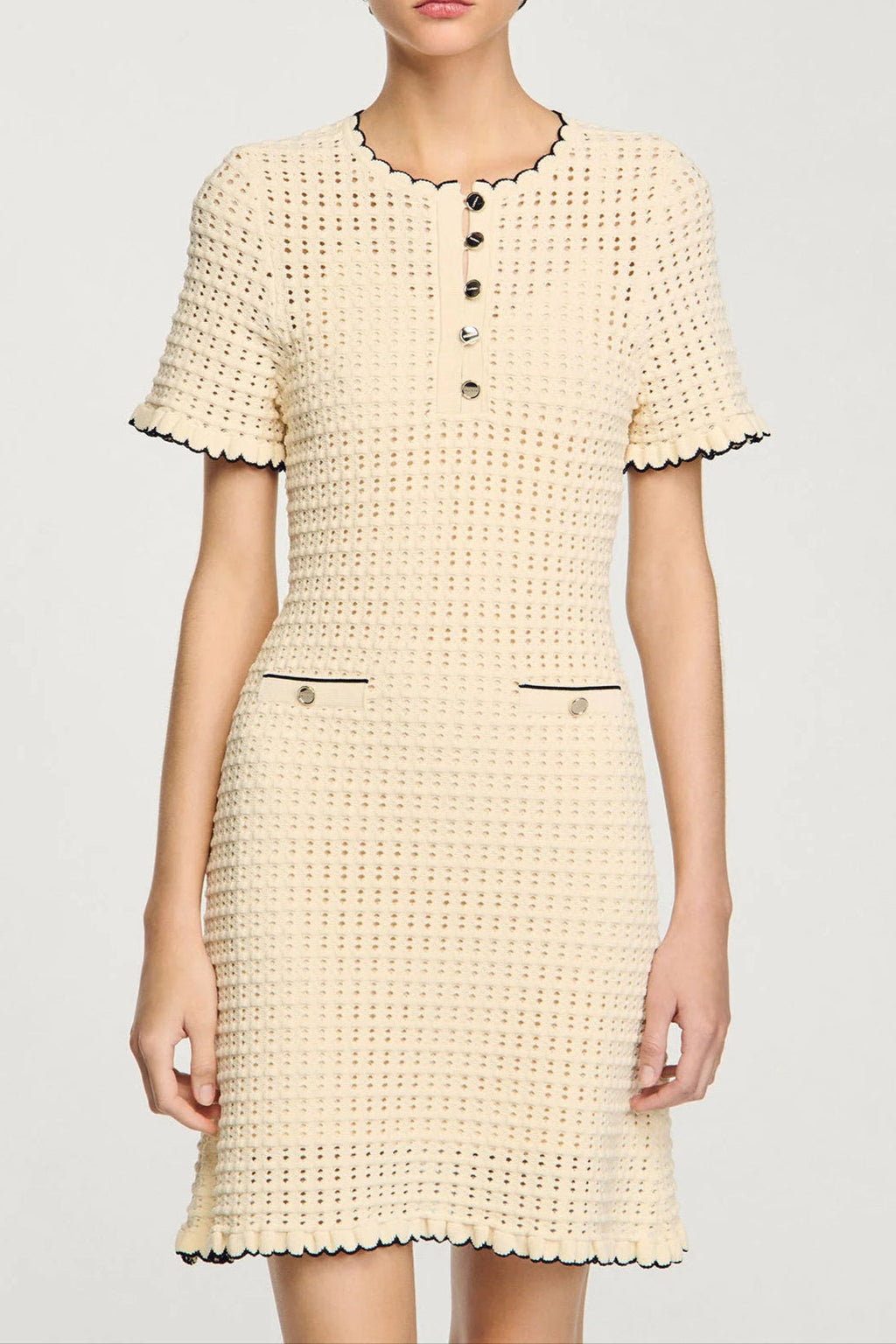 Simona Hollow Knit Mini Dress In Apricot Flowering Girl