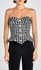 Roberta Black Check Tweed Sequin Top Flowering Girl