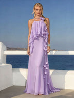 Myriam Purple Halter Flower Maxi Dress