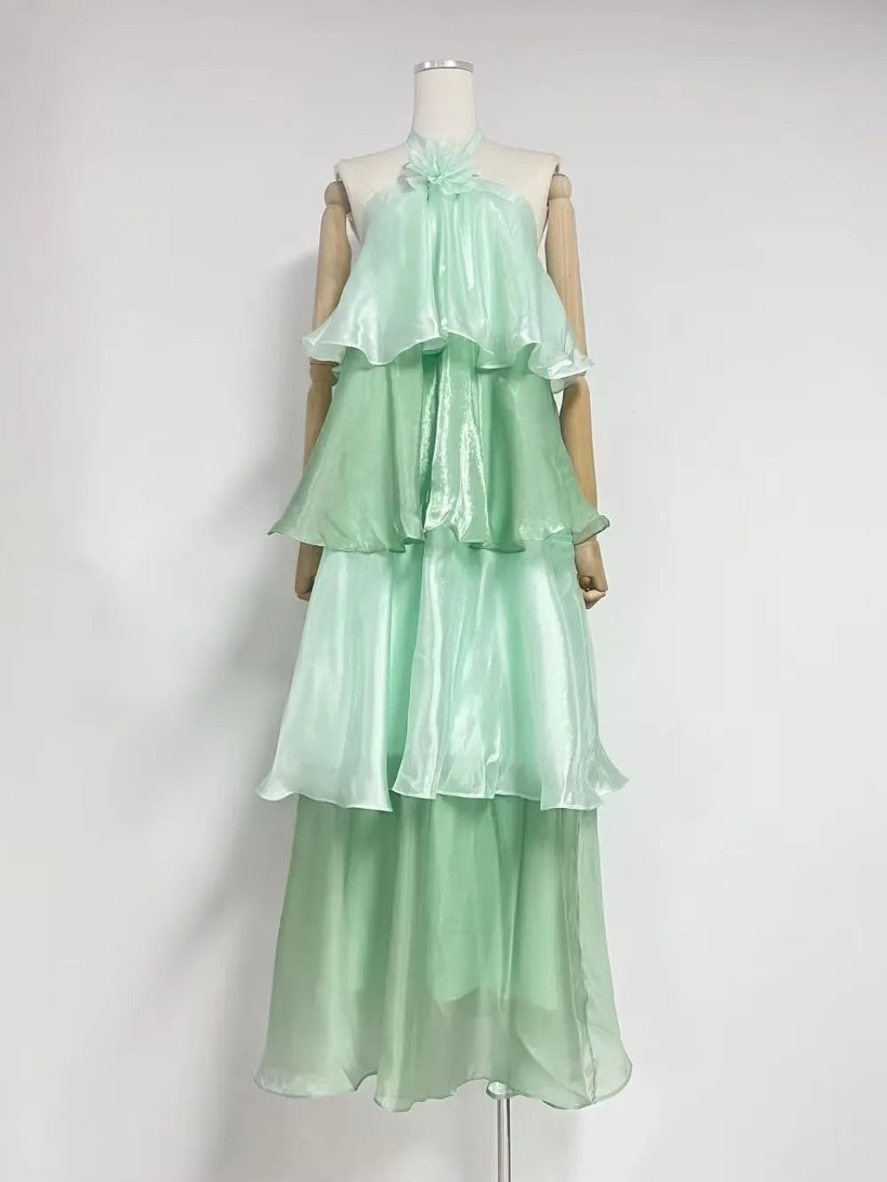 Melani Green Halter Layered Maxi Dress Flowering Girl